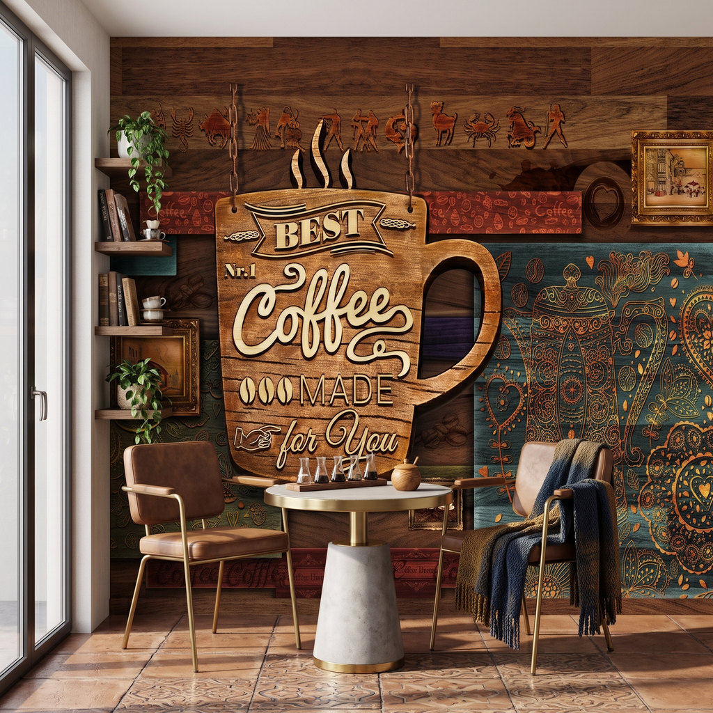 Kafe konseptli rustik kahve temalı modern duvar kağıdı uygulaması
