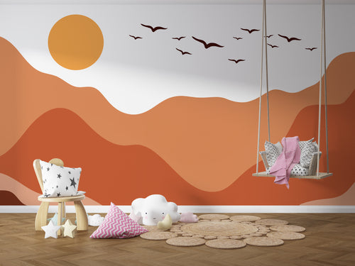 Boho tarzı kiremit tonlarında minimalist çocuk odası duvar dekorasyonu