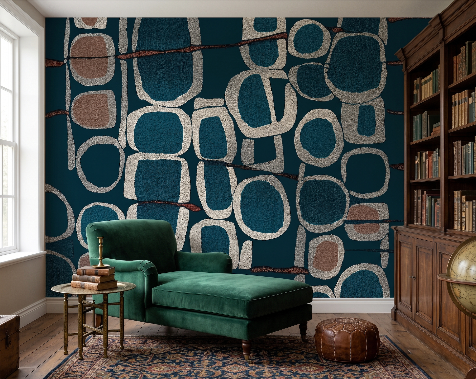 Petrol Mavisi Soyut Geometrik Dokulu Duvar Kağıdı - Modern Retro Serisi - 705