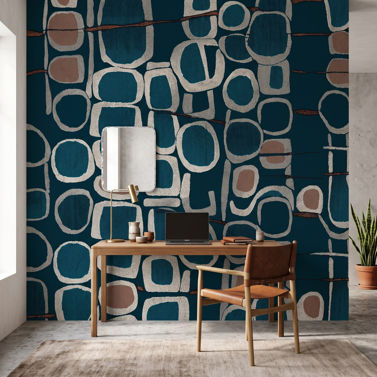 Minimalist çalışma odası için modern soyut blok desenli duvar kaplaması