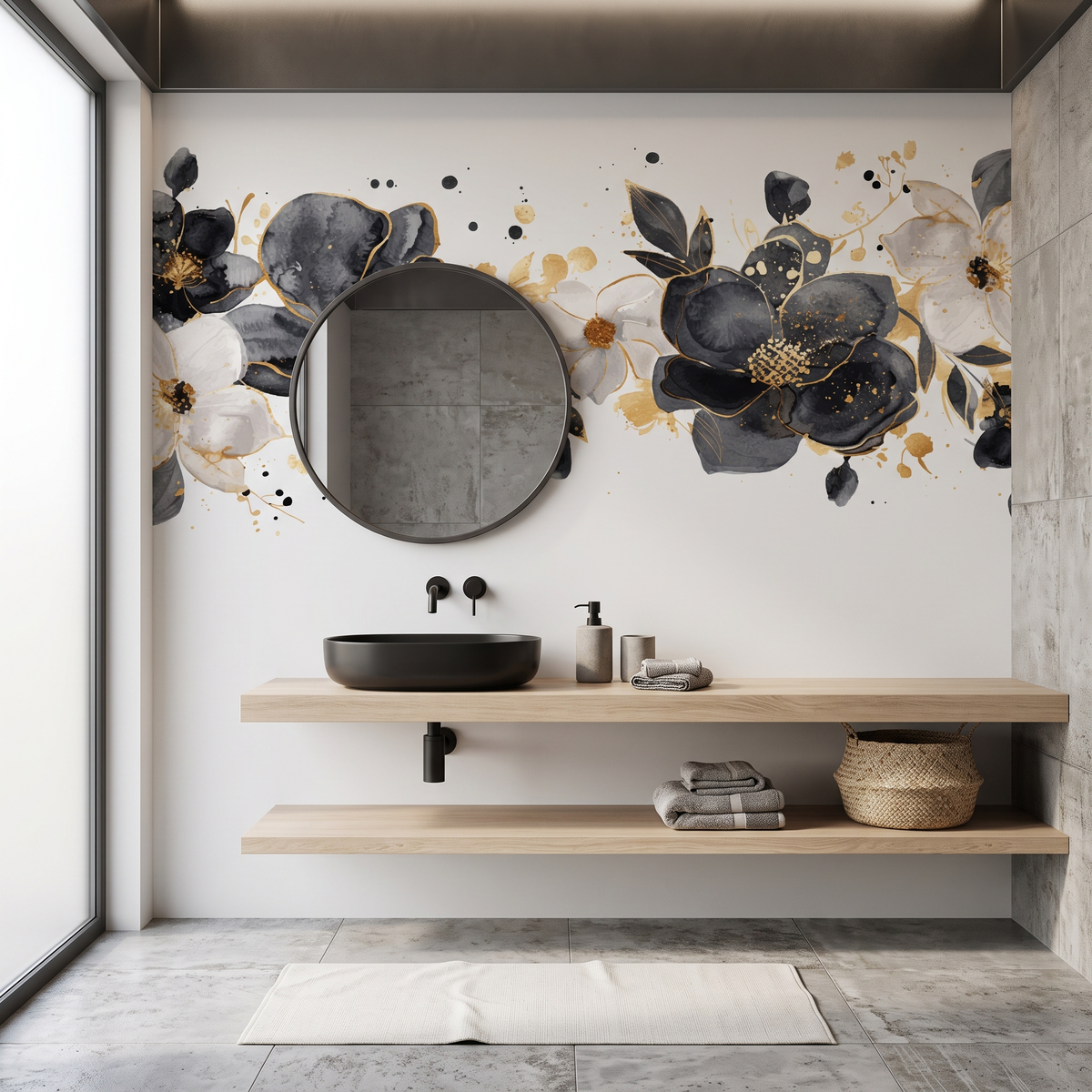 Banyo ve antre için suya dayanıklı modern botanik çiçekli duvar kağıdı dekoru