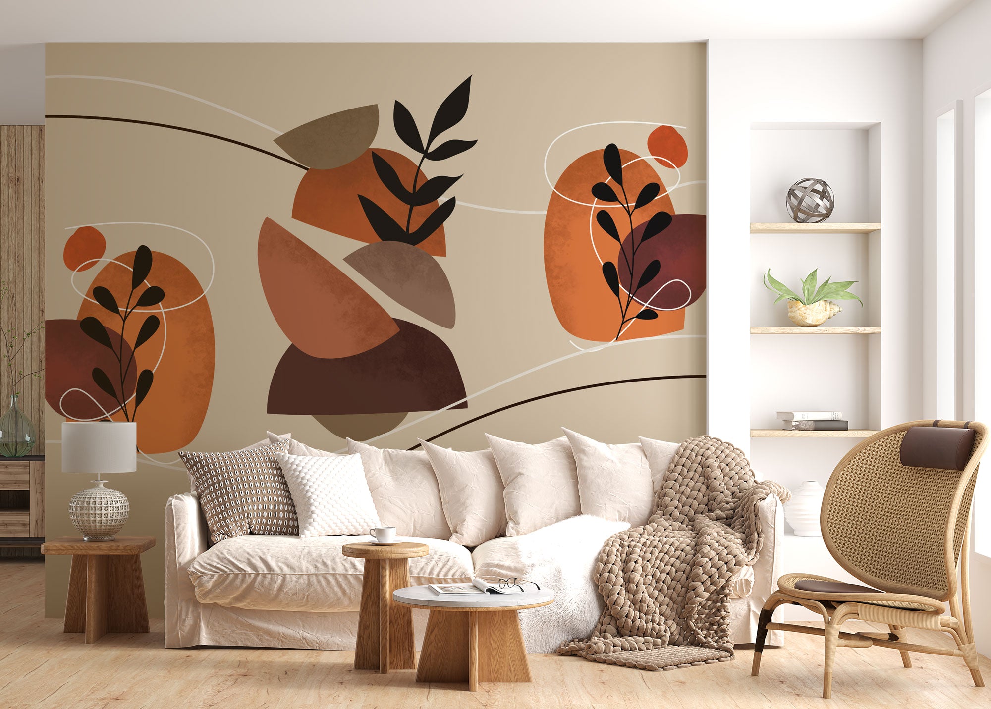 Modern Boho Soyut Botanik Duvar Kağıdı