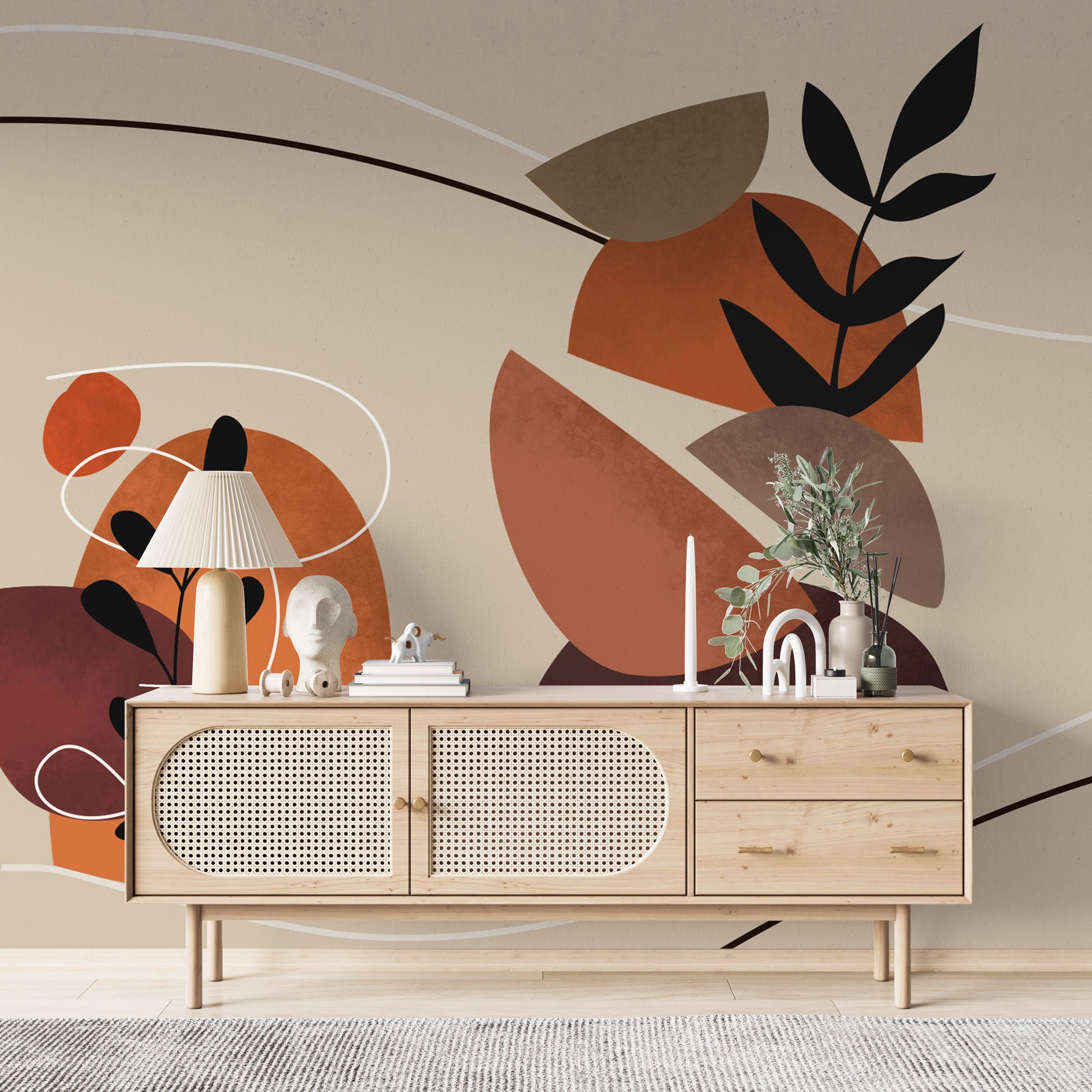 Modern Boho Soyut Botanik Duvar Kağıdı
