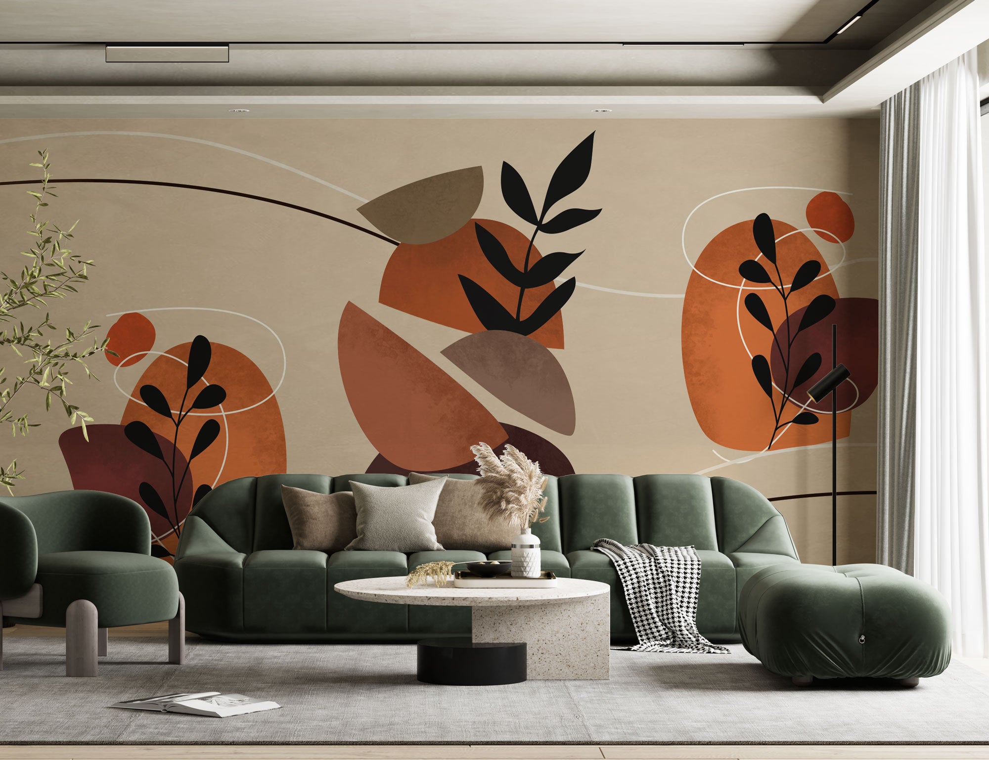 Modern Boho Soyut Botanik Duvar Kağıdı