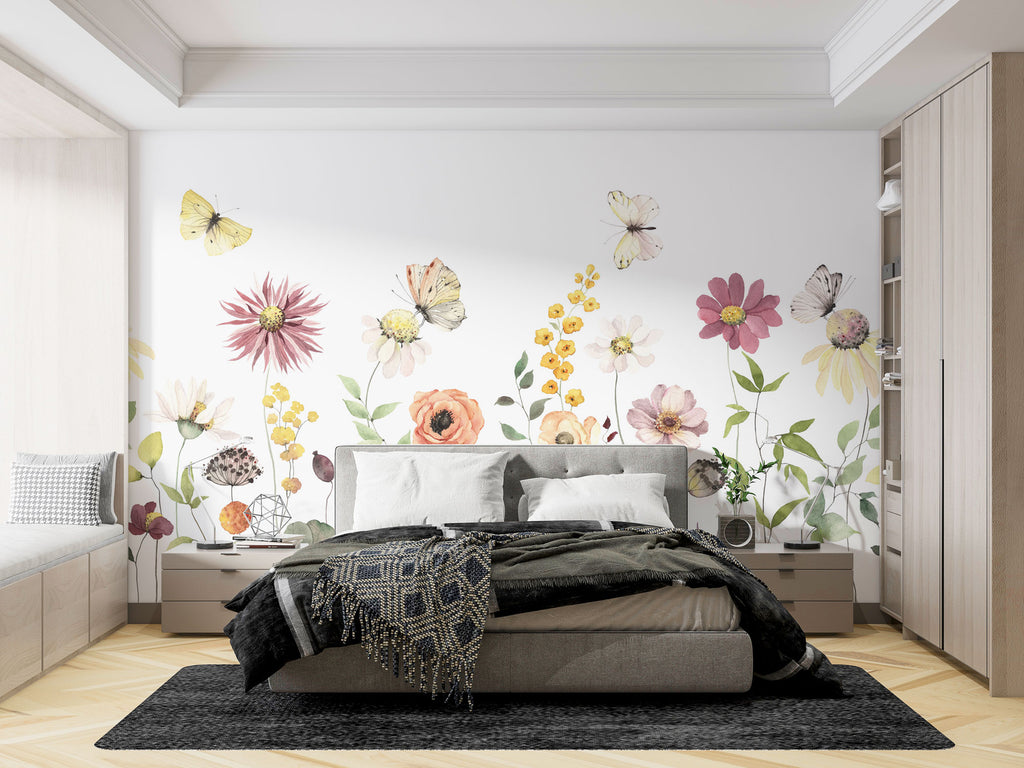 Suluboya Bahar Çiçekli Duvar Kağıdı -lot934