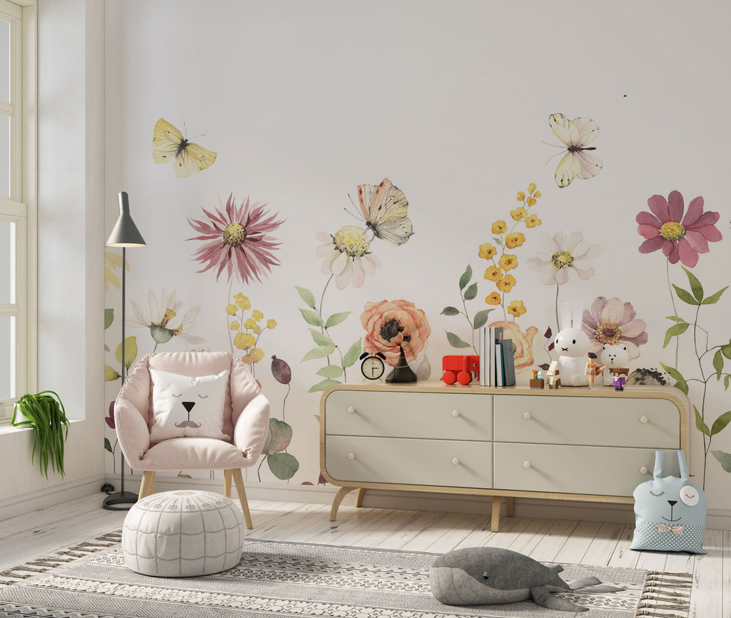 Suluboya Bahar Çiçekli Duvar Kağıdı -lot934
