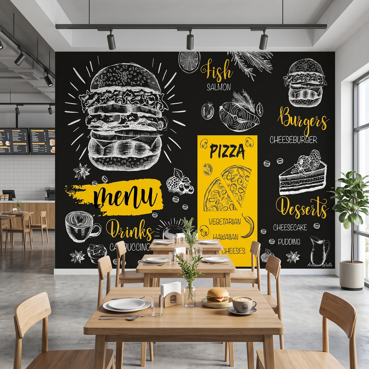 modern-restoran-ve-burgerci-icin-kara-tahta-menu-illusrastyonlu-duvar-kagidi
